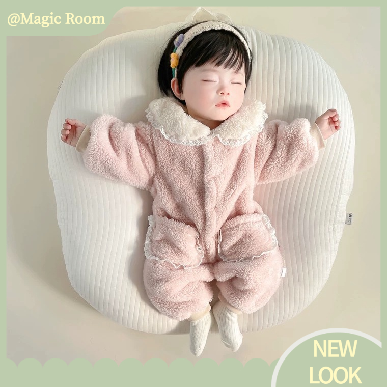 Babyfair. Bé Jumpsuit Nhung San Hô Bấm Nút Mềm Mại Thoáng Khí Sườn Tay Rời Làm Dày Trẻ Sơ Sinh Một Mảnh Bộ Trang Phục