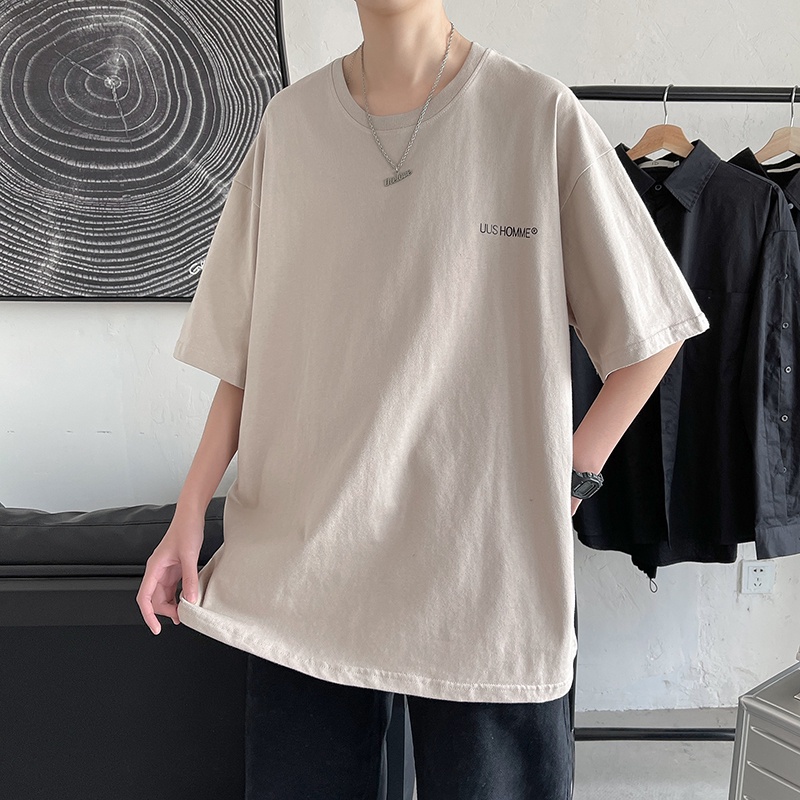 Áo thun cotton ngắn tay dáng rộng in chữ cá tính theo phong cách Nhật Bản dành cho nam