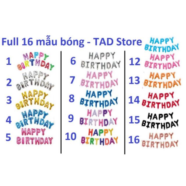 Bộ 13 chữ HAPPYBIRTHDAY nhiều màu