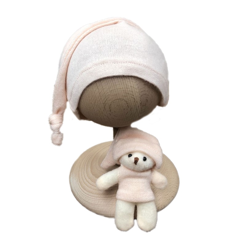 Set 2 Mũ Beanie Thắt Nút Dài Phụ Kiện Chụp Ảnh Cho Bé Sơ Sinh