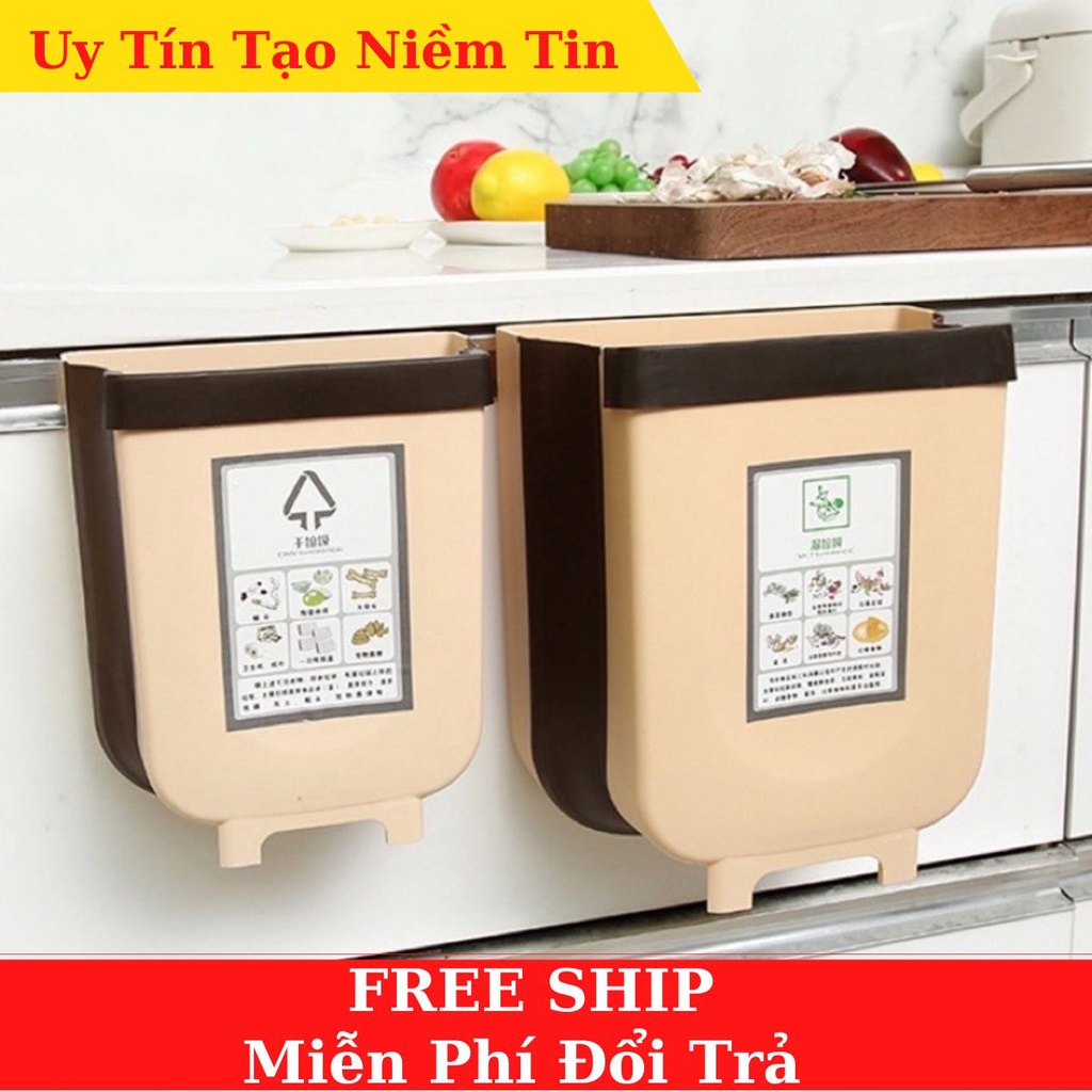 Thùng rác gấp gọn thông minh có ngăn để túi đựng rác tiện lợi, dùng để treo tủ bếp