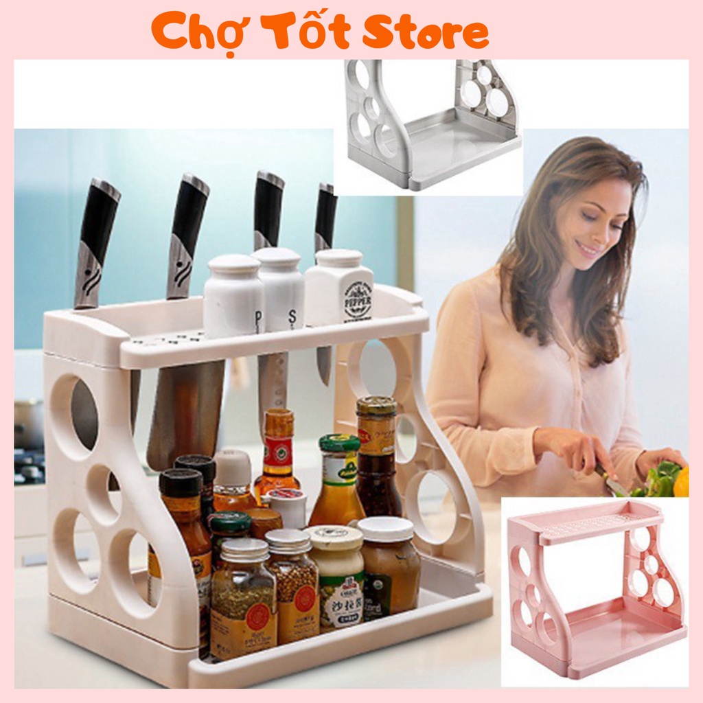 ❌LOẠI 1❌Kệ Đựng Gia Vị Nhà Bếp 2 Tầng Có Chỗ Cài Dao Tiện Lợi , Kệ Đựng Bát Đũa Đa Năng 88277 Chợ Tốt Store