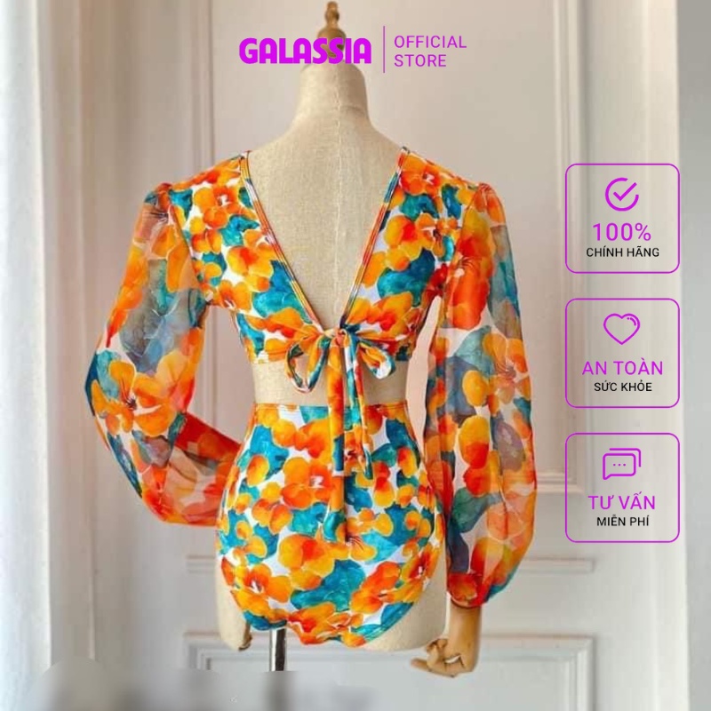 Đồ bơi nữ bikini 1 mảnh nữ liền thân tay dài khoét eo khoen tròn sexy thời trang du lịch cao cấp GALASSIA