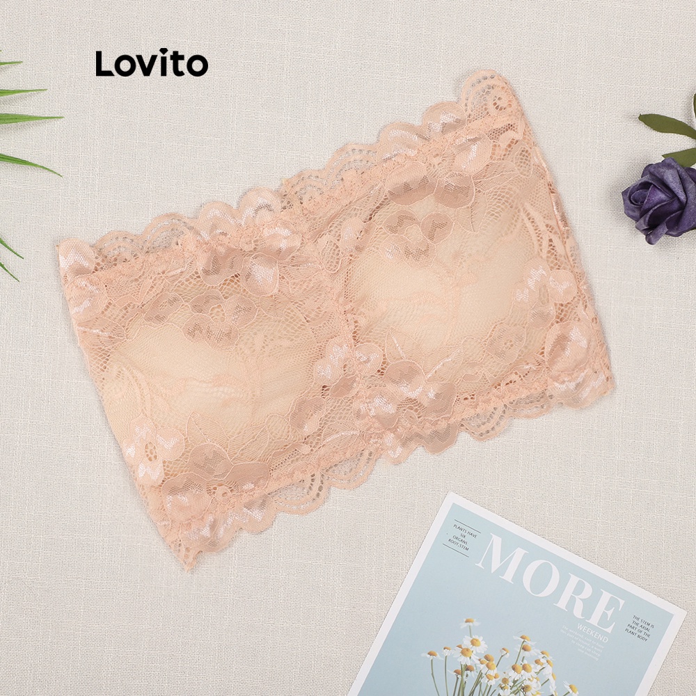 Áo ngực Lovito không gọng phối ren đơn giản thoải mái L00312 (Màu mơ/đen) | WebRaoVat - webraovat.net.vn