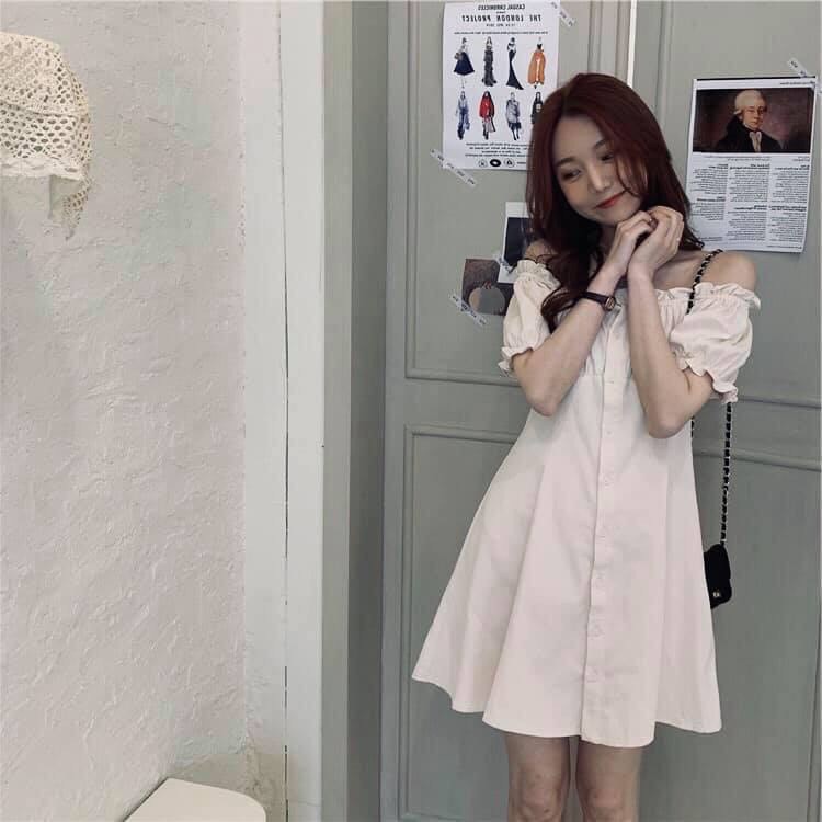 Đầm đũi cúc 3 màu dáng xòe tiểu thư mặc đi chơi, dự tiệc/ Váy cổ vuông nữ cộc tay mặc 2 kiểu trẻ trung cá tính_ranstore