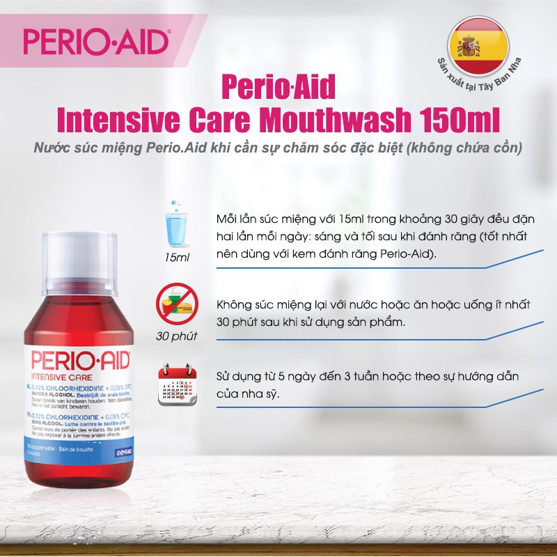 Nước súc miệng PERIO.AID INTENSIVE CARE 150ml kháng khuẩn, ngừa mảng bám [dvcareshop]