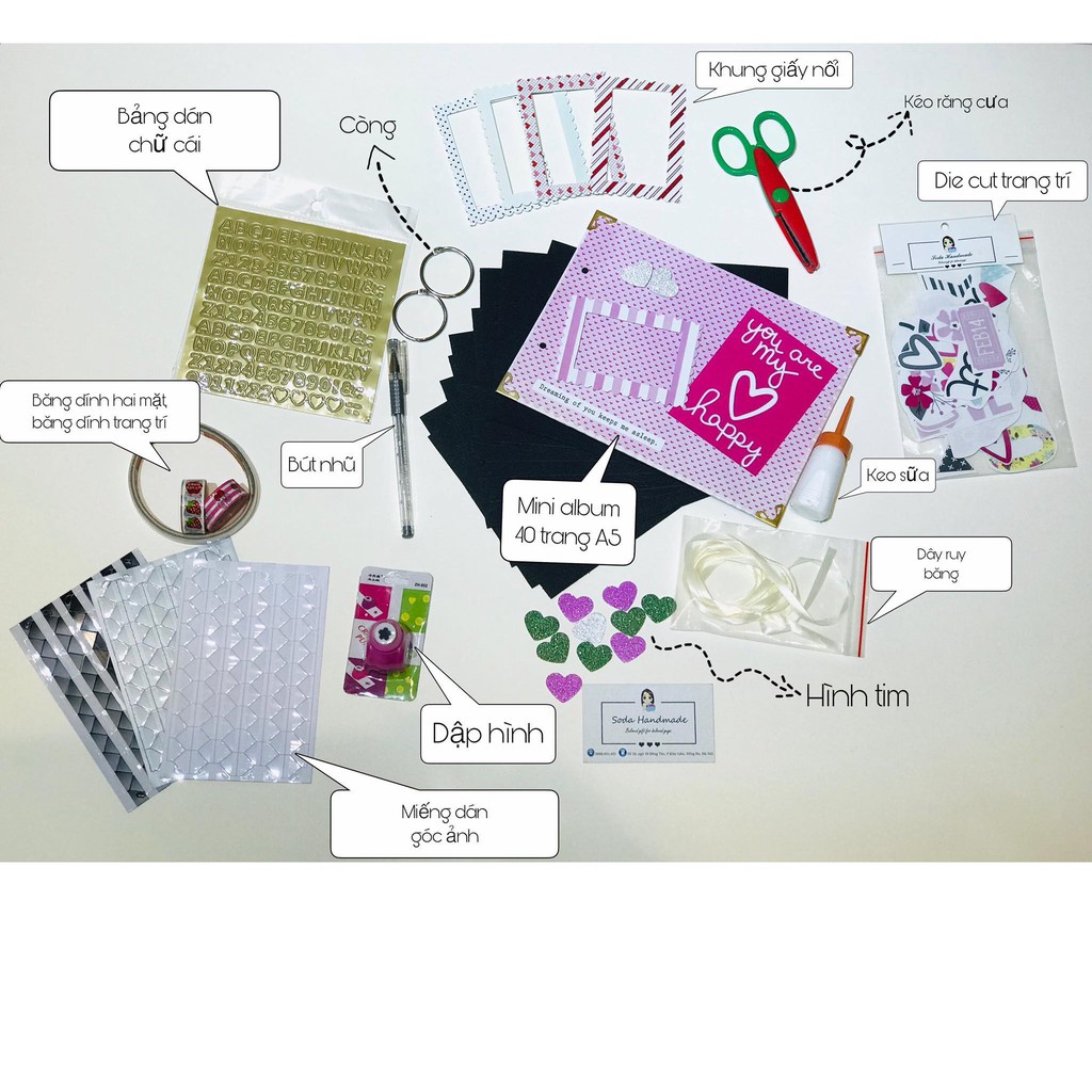 Combo set nguyên liệu đấy đủ làm Scrapbook