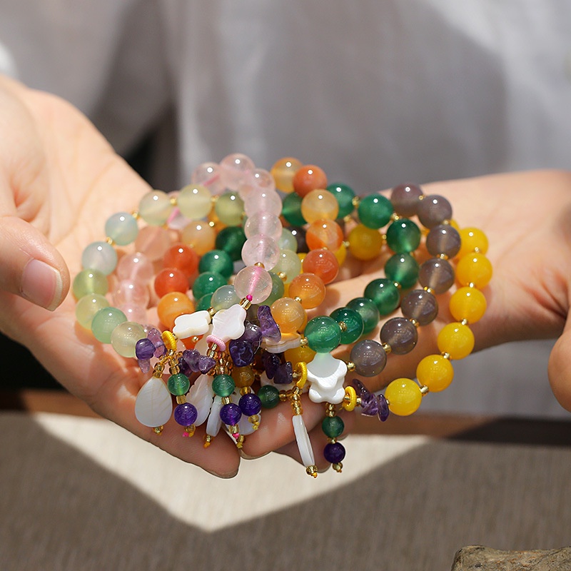 Hàng Mới Về [Hàng Mới Về] Vòng Tay Mã Não Vỏ Lá Phong Cách Dân Tộc Retro