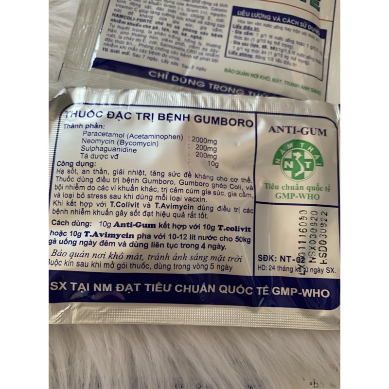 Combo Hamcoli + genta + anti gum 10g - phân xanh, phân trắng, phân vàng... dùng tốt cho gà, vịt, ngan, heo, trâu, bò