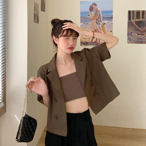 [SẴN] Áo blazer kèm quây bên trong nữ dáng croptop  ,Áo blazer nữ kiểu tay ngắn đẹp mùa hè 2021 thời trang hàn quốc