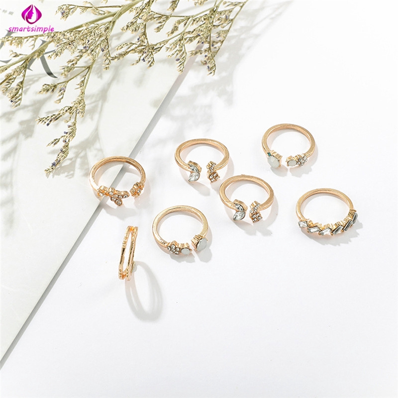 Bộ 7 Nhẫn Nữ Màu Vàng Thời Trang