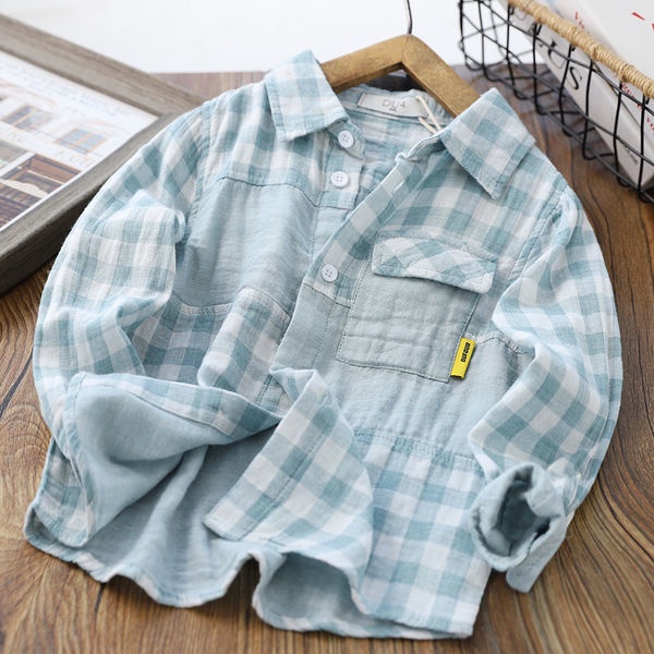 Áo Sơ Mi Cotton Tay Dài Họa Tiết Kẻ Sọc Thời Trang Xuân Thu 2022 Cho Bé Trai