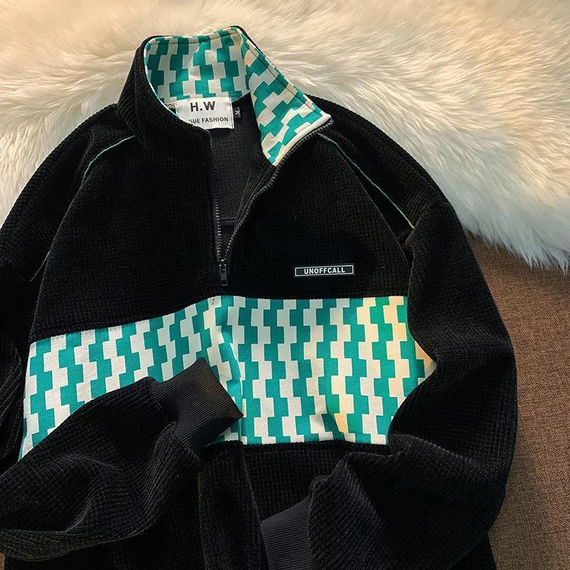 Áo Khoác Sweater Cổ Polo Dáng Rộng Họa Tiết Sọc Caro Phong Cách Retro Mỹ Thời Trang Cho Nữ