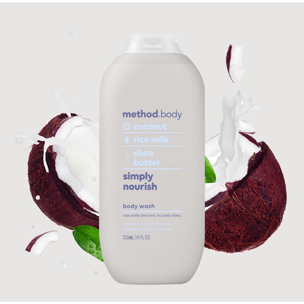 Sữa Tắm Hữu Cơ Tự Nhiên Method Body Simply Nourish Body Wash 532ml #Mùi Ngọt Ngào Từ Dừa, Sữa gạo, Bơ đậu mỡ