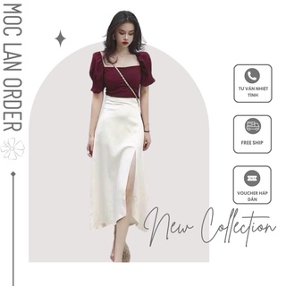 (Moclanclothing) váy trắng sét váy gồm hai chi tiết có xẻ tà màu trắng -hàng chuẩn không phai hàng xưởng may lại