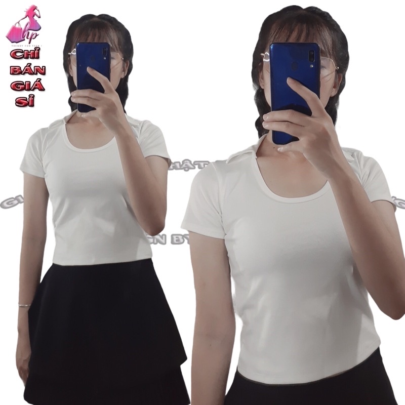 áo croptop nữ ôm body kiểu cổ bẻ tay ngắn khoét ngưc mẫu mới thời trang 2021 #36LA03 | BigBuy360 - bigbuy360.vn