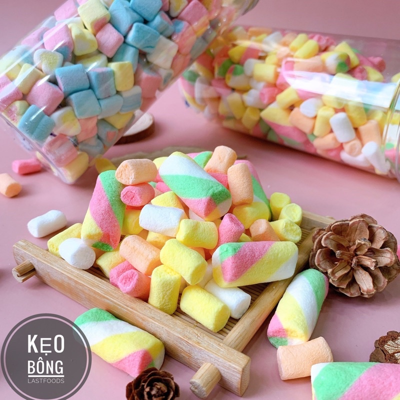 Kẹo bông sắc màu, siêu ngon, kẹo Marshmallow, đồ ăn vặt POPPY hũ 120gr