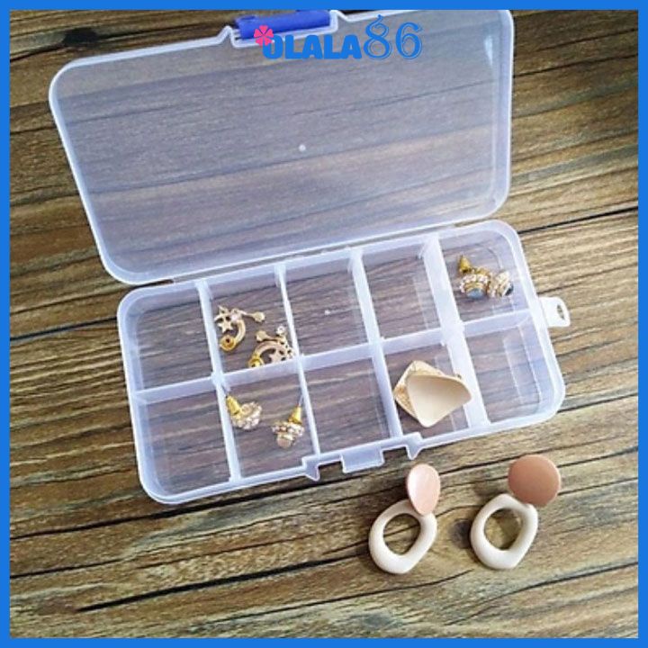 Hộp nhựa trong suốt chia 10 ngăn tiện dụng dùng đựng linh kiện, trang sức, dụng cụ nhỏ OLala86