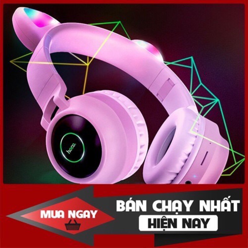 ✔XẢ KHO✔TAI NGHE CHỤP TAI BLUETOOTH KHÔNG DÂY SIÊU CUTE-Headphone Tai Mèo phát sáng V5.0 Hoco W27 có mic-hàng chính hãng