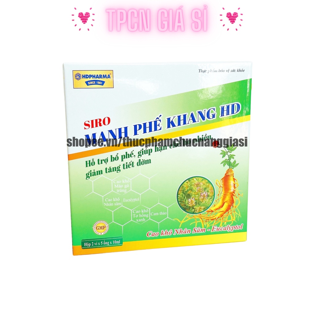 Siro ho MẠNH PHẾ KHANG gúp bổ phế, giảm tăng tiết đờm, giảm ho – Hộp 10 ống