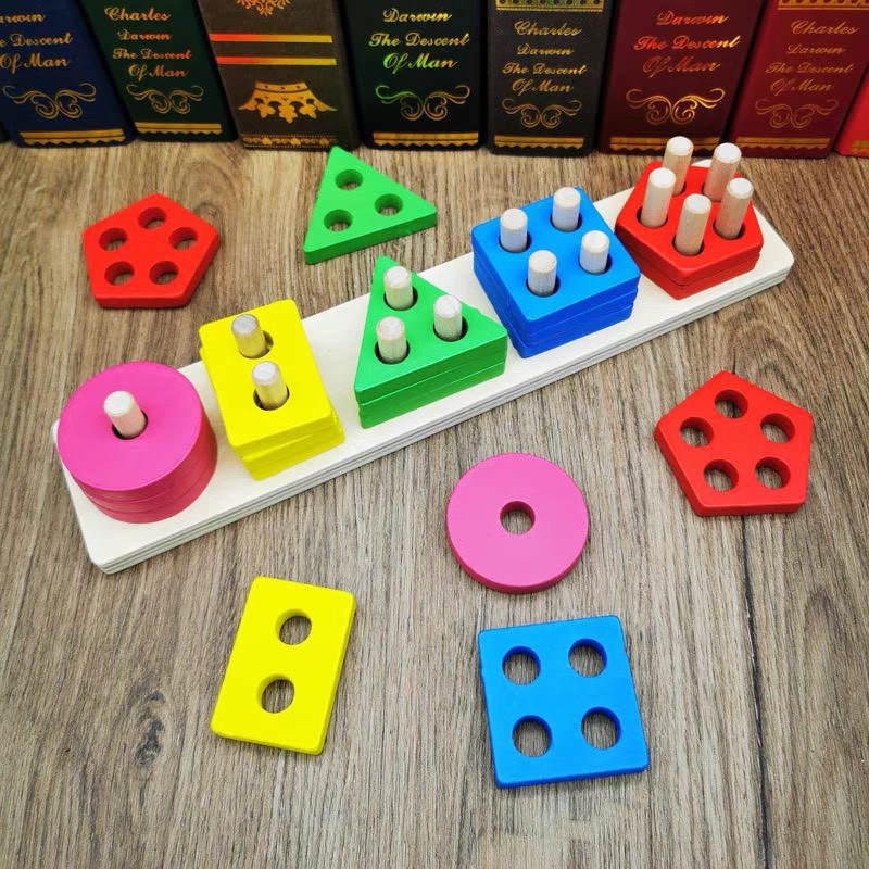 Đồ Chơi Thả Hình Khối Trên Thanh Bằng Gỗ Benrikids Cho Bé, Giáo Cụ Montessori