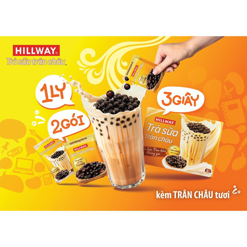 Trà sữa trân châu Hillway hộp 8 gói + Gói trân châu kèm theo