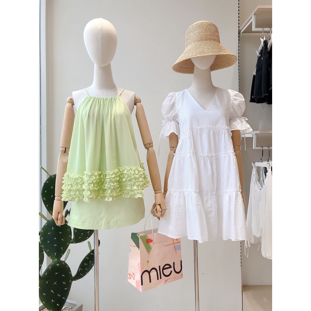 Áo yếm cổ tròn rút dây bèo tầng MIEU - HJN09
