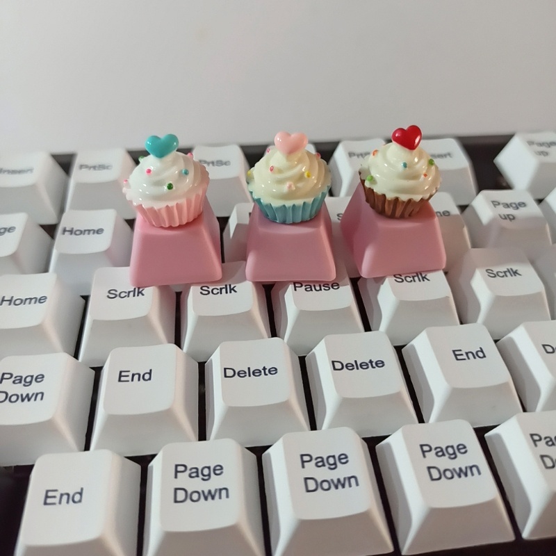 cc 1Pc DIY PBT Keycap Pink Cute Cake Ice Cream for mechanical keyboards R4 Height Children's Gifts