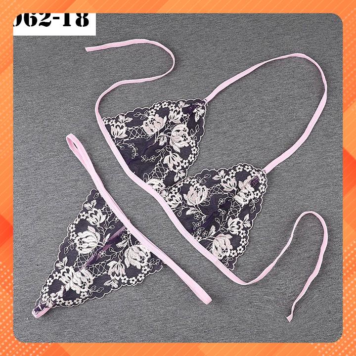 Bộ đồ lót thêu hoạ tiết đẹp - Bộ đồ lót gợi cảm lưới AQ062-18