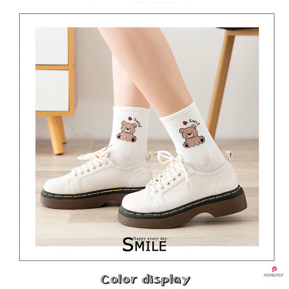 Tất cổ cao nữ chất liệu cotton, set 5 đôi vớ nữ họa tiết hoạt hình dễ thương - Cherry Shop