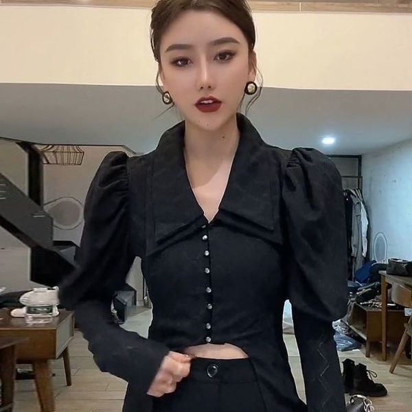 Áo kiểu tay dài phồng cổ búp bê phong cách Retro thời trang mùa thu cho nữ 2021