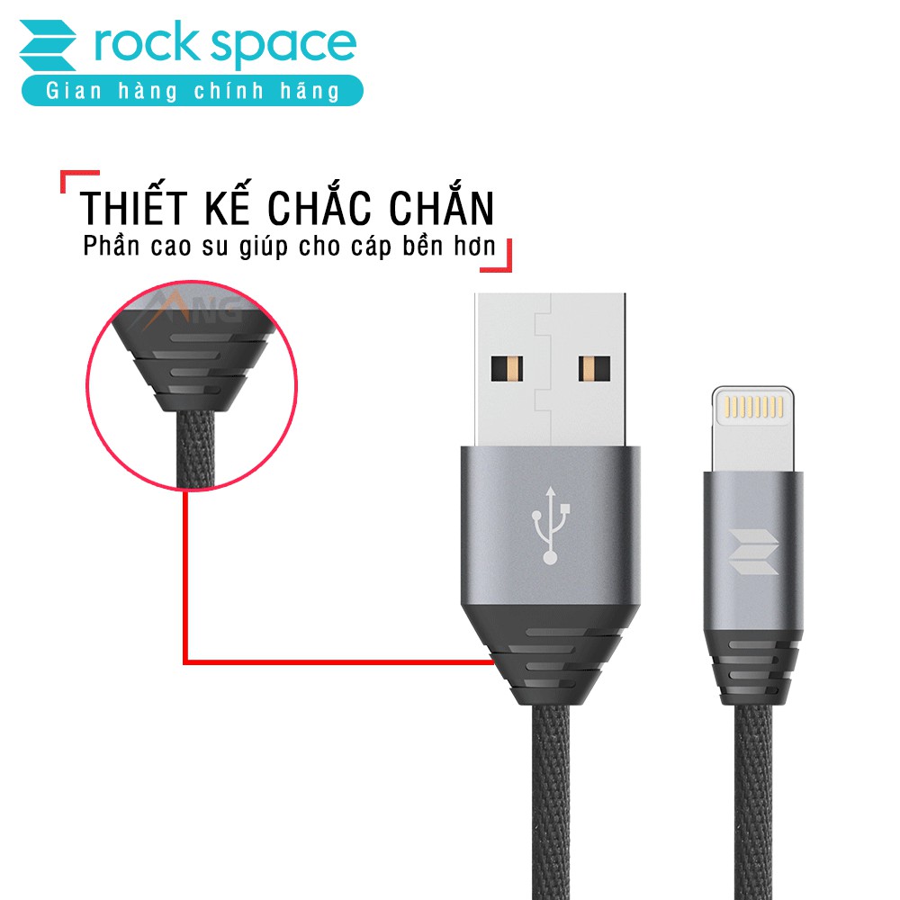 Dây sạc nhanh iPhone chính hãng Rockspace M5 dây dù 1 mét ổn định không nóng máy bảo hành 1 năm 1 đổi 1 mới