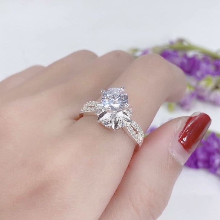 Nhẫn nữ bạc ta , nhẫn đính đá lấp lánh , tặng kèm hộp đựng - Vàng Bạc Khải Khải