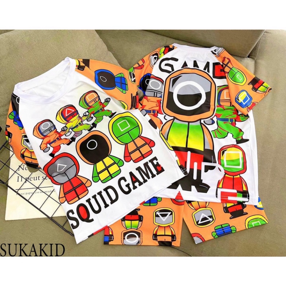 Bộ Squit Game cho bé in chuyển nhiệt 3D chất liệu thoáng mát co 3 màu.trắng đen.xanh Among.bé từ 6