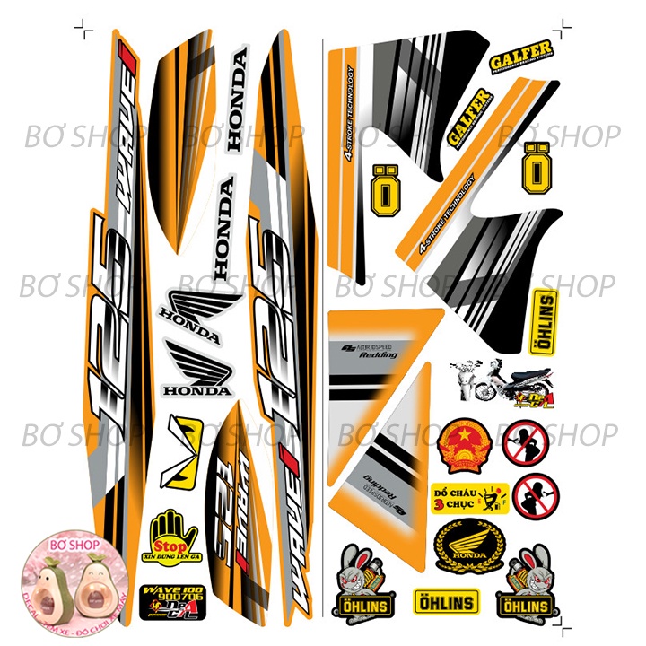 Tem rời WAVE ALPHA 100cc & 50cc Mẫu chữ 125i  BƠ SHOP - Tem 3 lớp chống phai màu