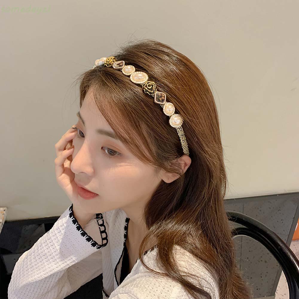 Băng Đô Cài Tóc Đính Hoa Hồng Và Ngọc Trai Nhân Tạo Phong Cách Retro Cho Nữ