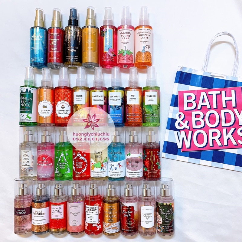 Xịt thơm Bath and Body works 75ml- body mist 88ml nhiều mùi mẫu mới