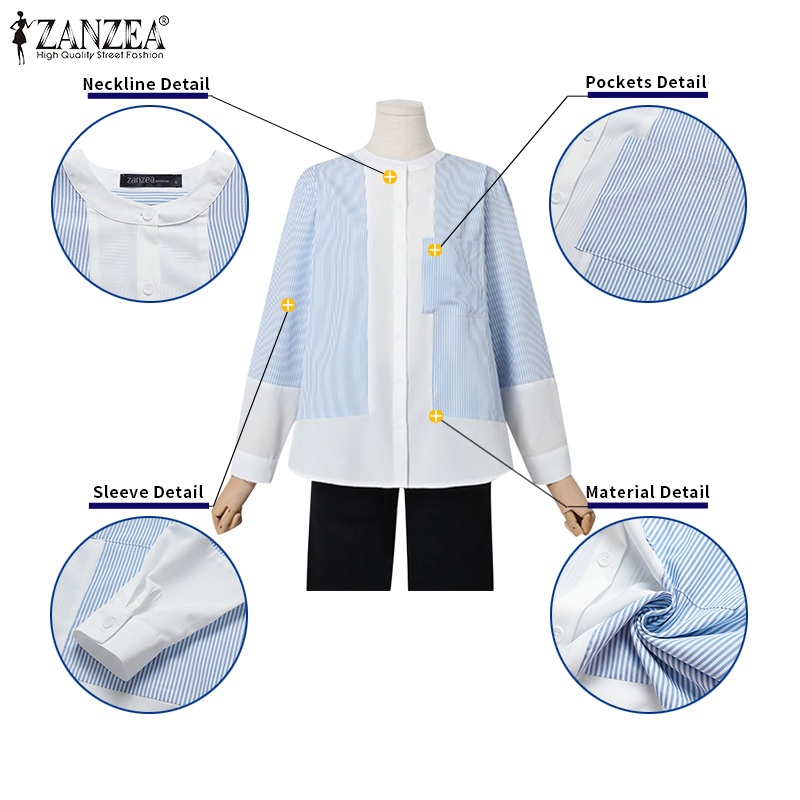 Zanzea Áo Sơ Mi Dài Tay Họa Tiết Sọc Thời Trang Dành Cho Nữ