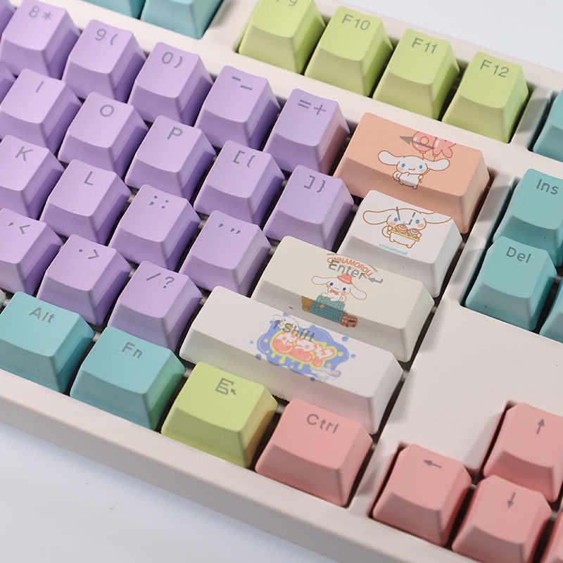 Cinnamoroll Keycap Cherry Profile Sanrio Mascot Chủ đề Anime PBT Thuốc nhuộm Thăng hoa Bàn phím cơ Truyền ánh sáng Keycaps 108 Phím