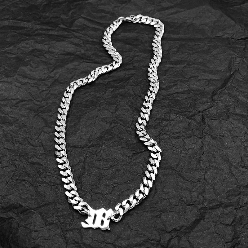 Vòng cổ Thép Titan Dày Mặt Chữ M Cuban Phong Cách Âu Mỹ Thời Trang