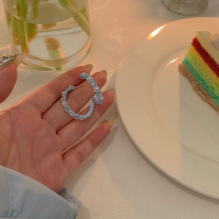 Khuyên Tai Hình Bông Hoa Đính Ngọc Trai Màu Xanh Dương 2022