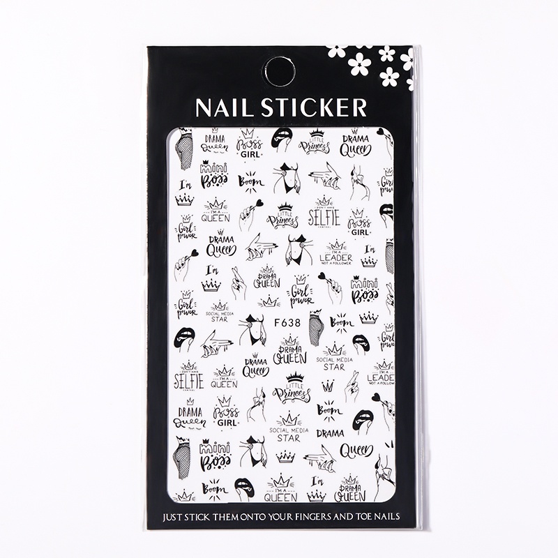 1 Tờ Miếng Dán Móng Tay Trang Trí Nghệ Thuật Họa Tiết Hoa Lá Đen Phong Cách Ngẫu Nhiên