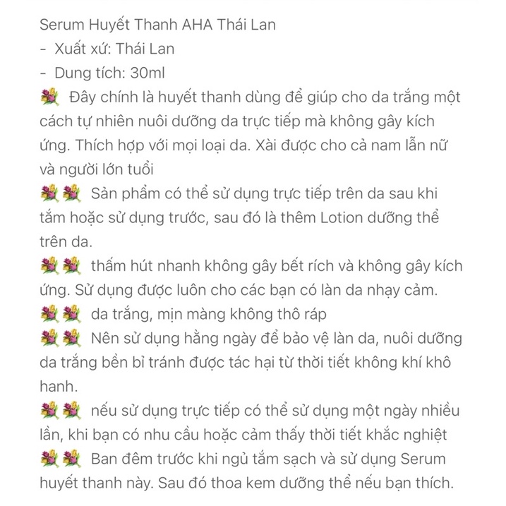 serum huyết thanh AHA kích trắng da toàn thân Thái Lan chai 30ml