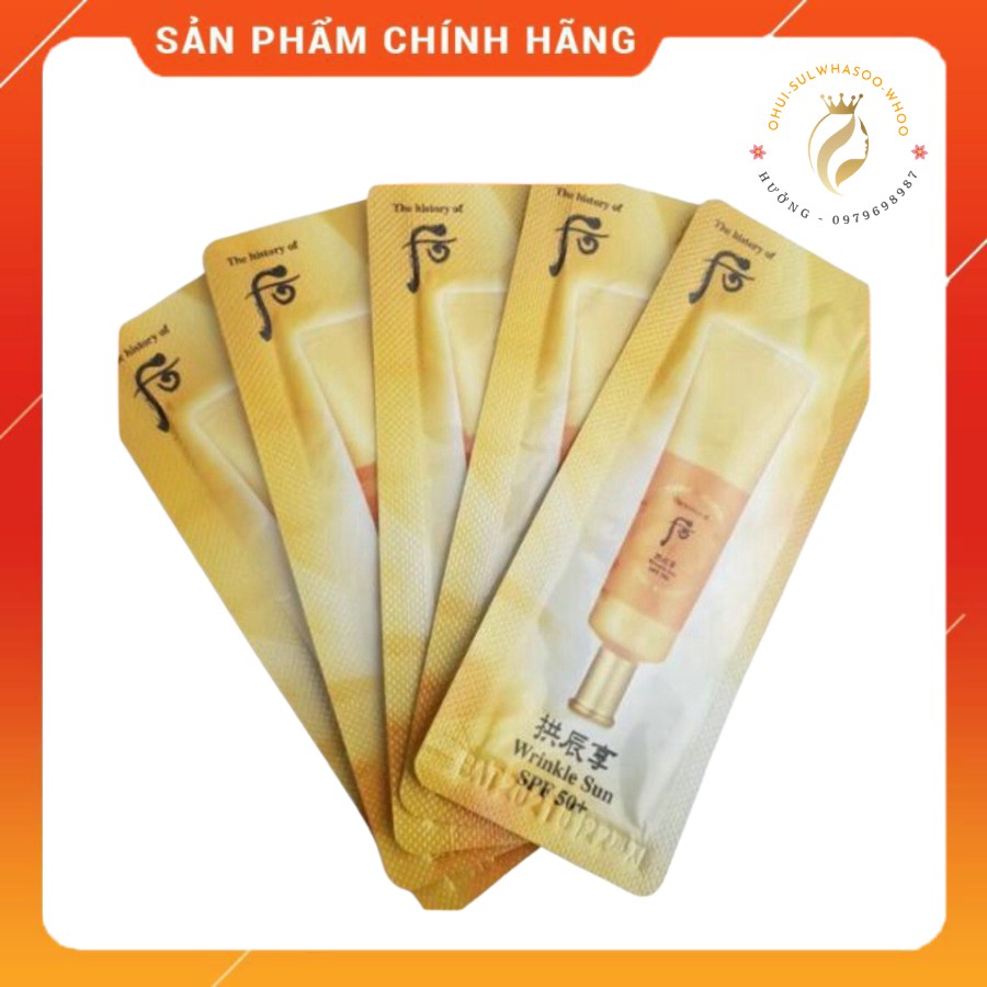 Kem chống nắng chống nhăn Whoo vàng Wrinkle Sum cream SPF50, pa++++ gói1ml , không gây nhờn, không dính, không đổ dầu da