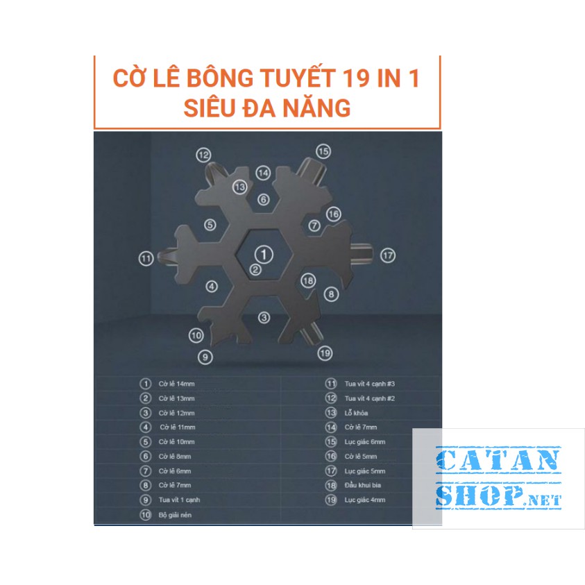 Cờ lê lục giác 19 in 1 hình bông tuyết đa năng tích hợp cờ lê, đầu lục lăng, cờ lê sửa xe, tua vít, dụng cụ mở nắp