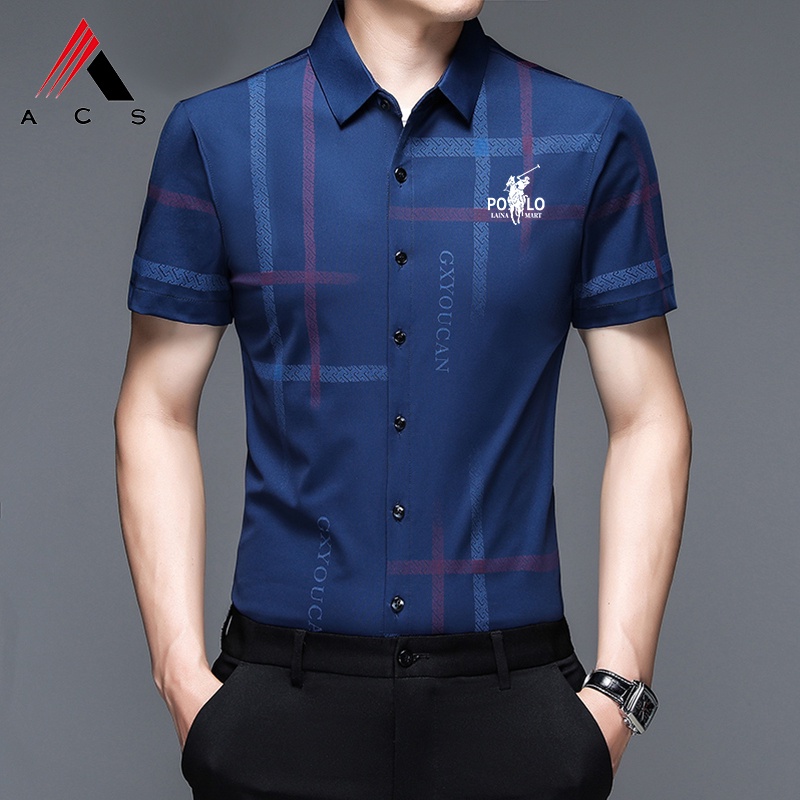 Áo Sơ Mi Ngắn Tay Không Đường May Co Giãn Cao 3 Màu Thời Trang Cho Nam