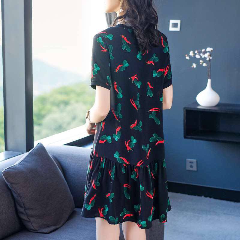 đầm dài₪Return of the freight in floral dress with short sleeves female 2019 summer new big yards couture show a word