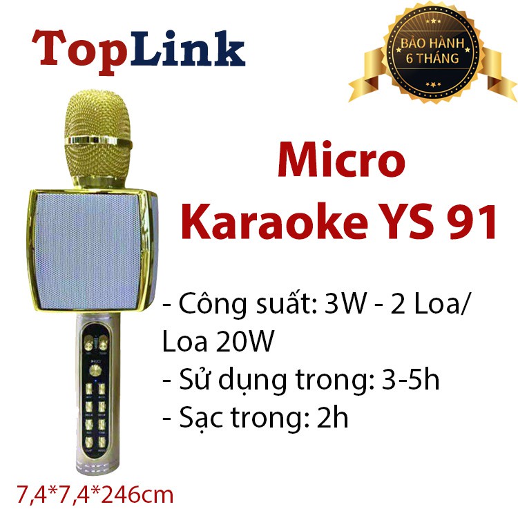 Mic Hát Karaoke, Micro Karaoke Kèm Loa Bluetooth YS-91 Kèm Loa Bluetooth 3 trong 1 Âm thanh cực đỉnh - Hát Cực Hay