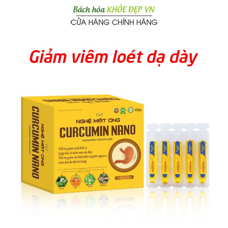 Gel Nghệ Mật Ong Nano Curcumin Dạng Ống Giảm Viêm Loét Dạ Dày, Tá Tràng - 20 Ống (Gel Nghệ Mật Ong (Hộp Vuông))