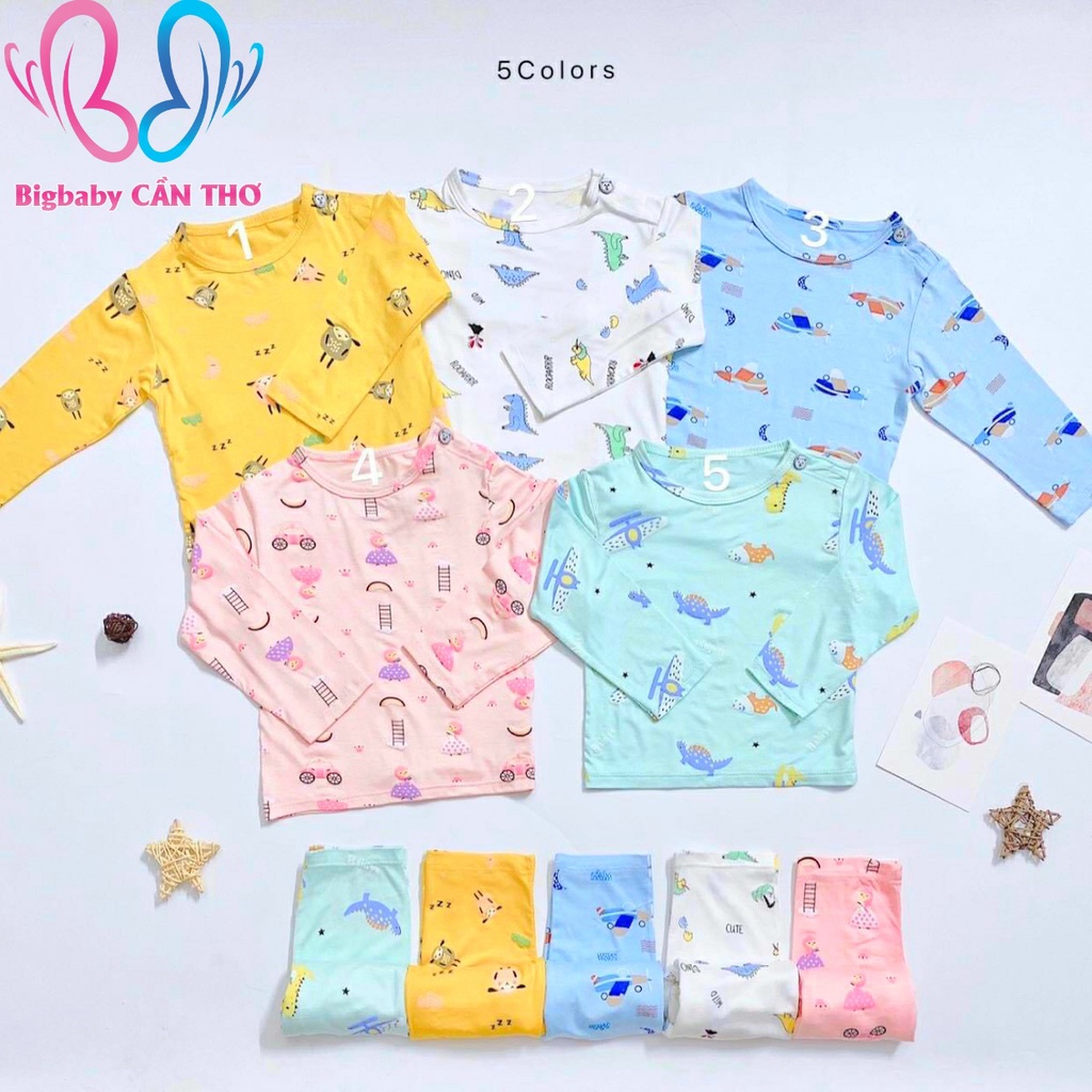 Bộ dài thun lạnh cổ tròn KWOO cho bé họa tiết dể thương